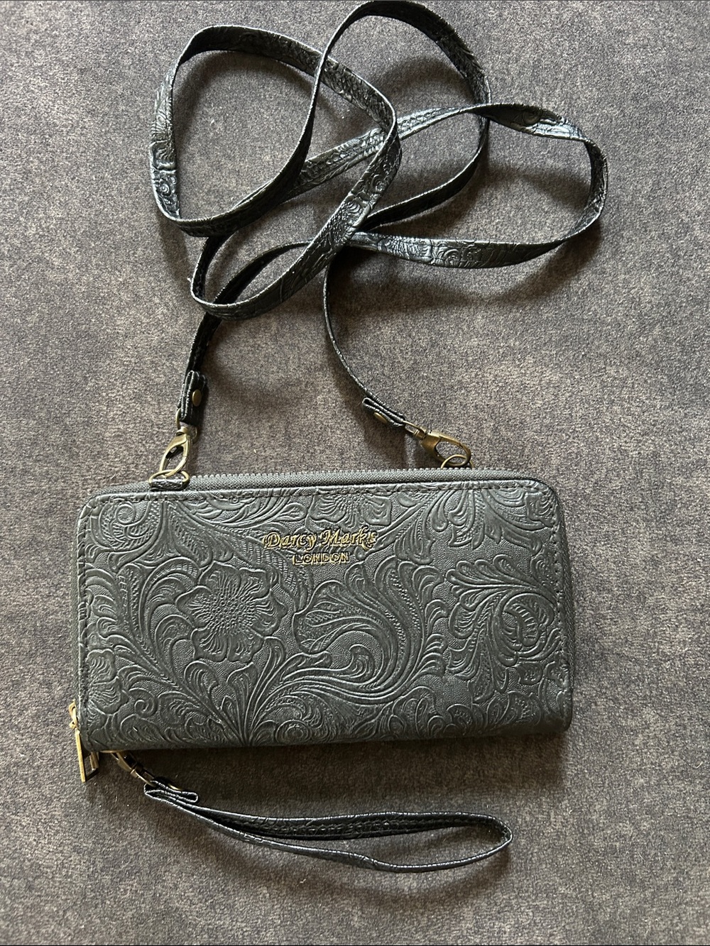 Darcy Marks London - Embossed Floral Crossbody Wallet - Black